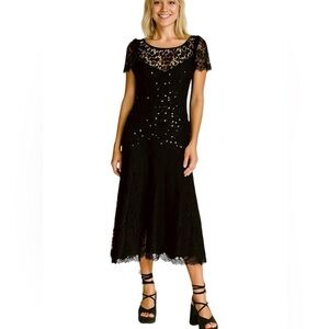 Y2K Night Moves Sequin Lace Midi Dress 9/10 Whimisgoth Party Holiday Fairy